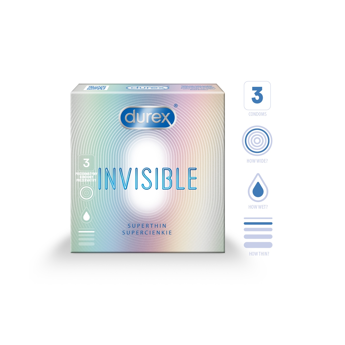 DUREX Invisible Extra Sensitive prezervatīvi, 3 gab. - Produkta attēls