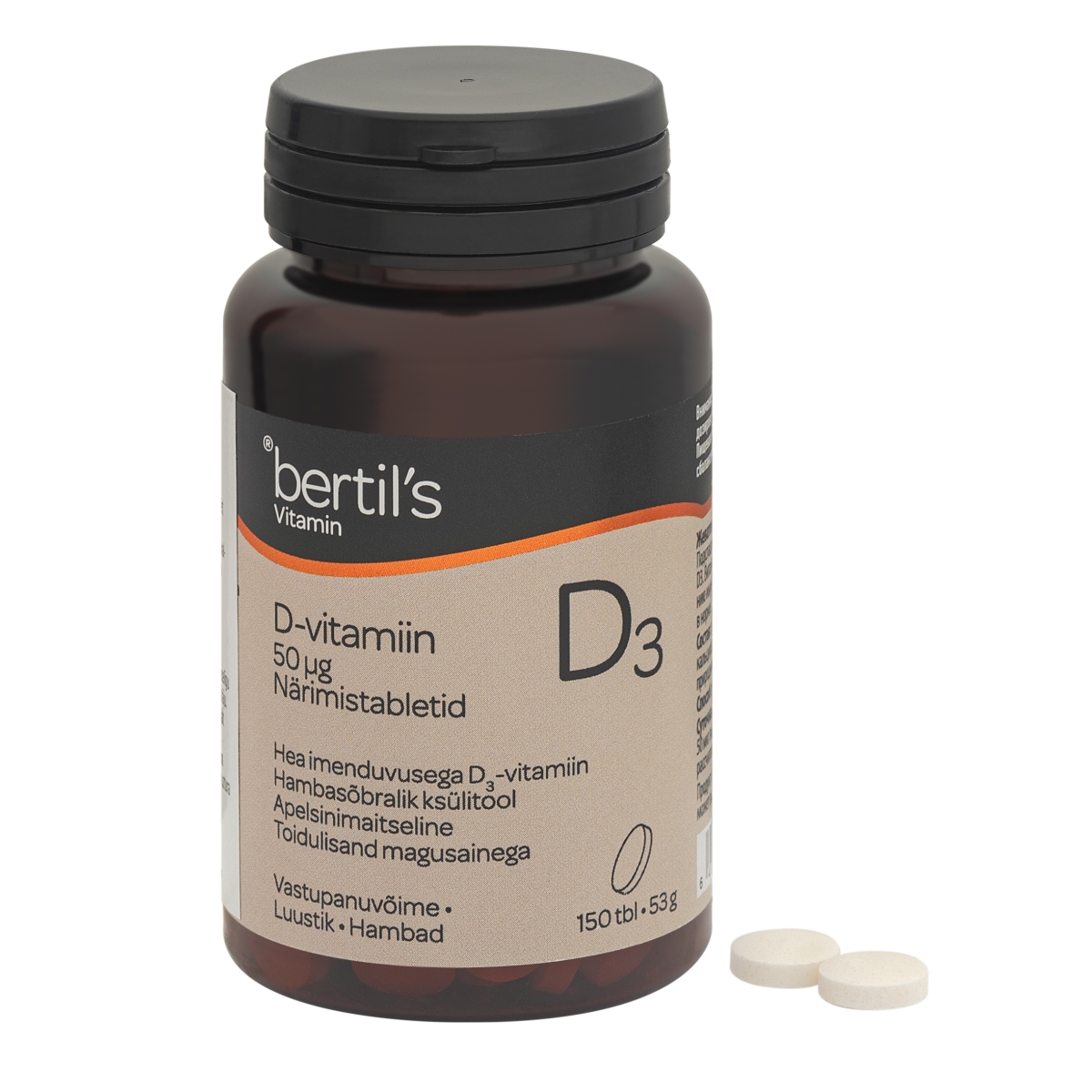 BERTIL'S VITAMIN D3 50MCG KOŠL.TBL N150 - Produkta attēls 1