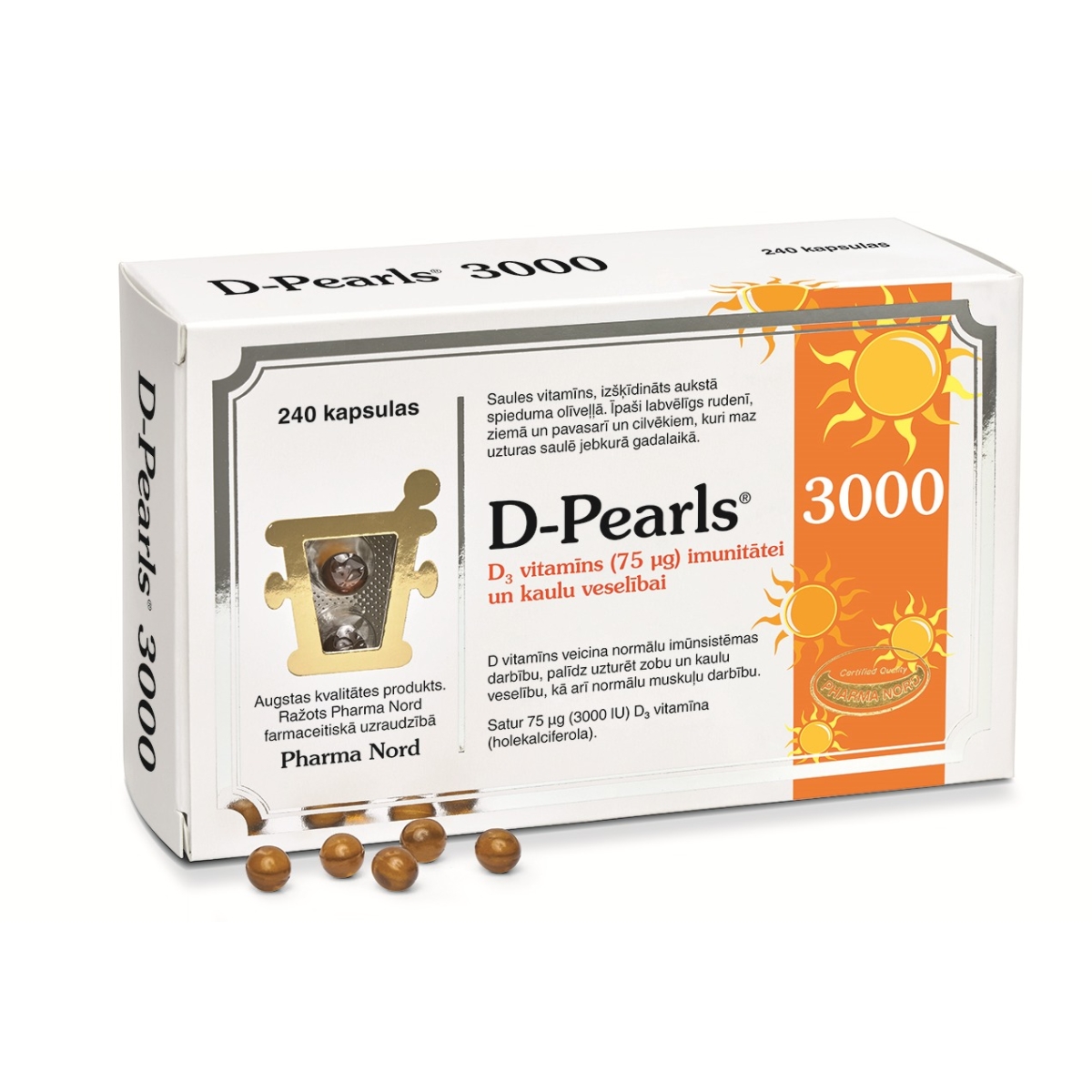 D-PEARLS KAPSULAS 3000 75MG N240 - Produkta attēls