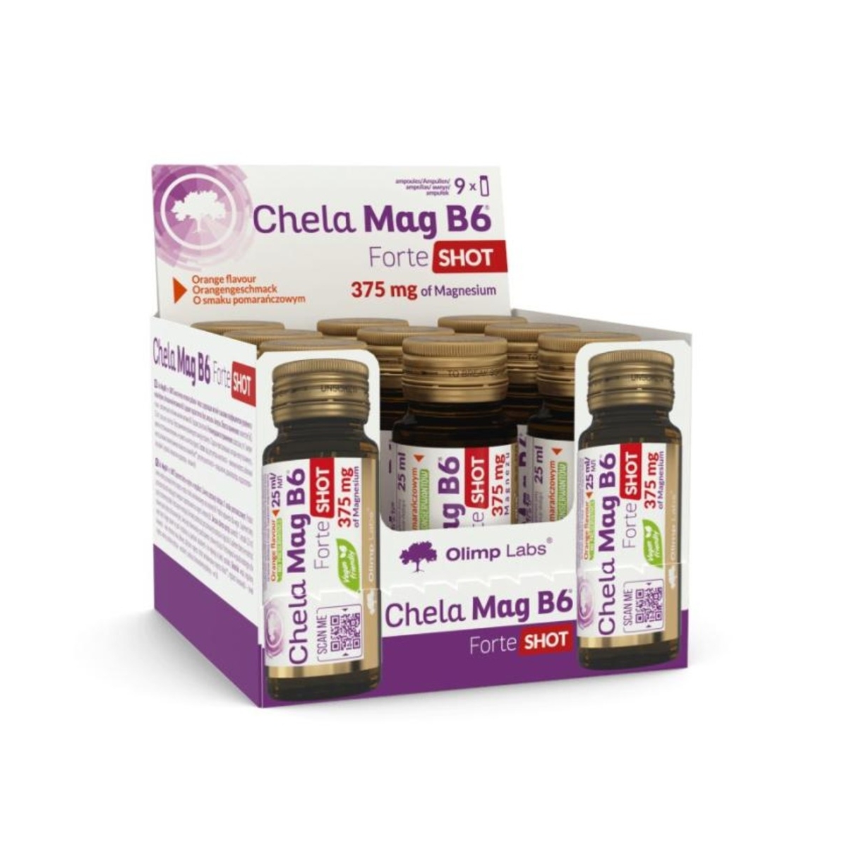 OLIMPLABS Chela-Mag B6 Forte Shot 25 ml ampulas (apelsīns), 9 gab