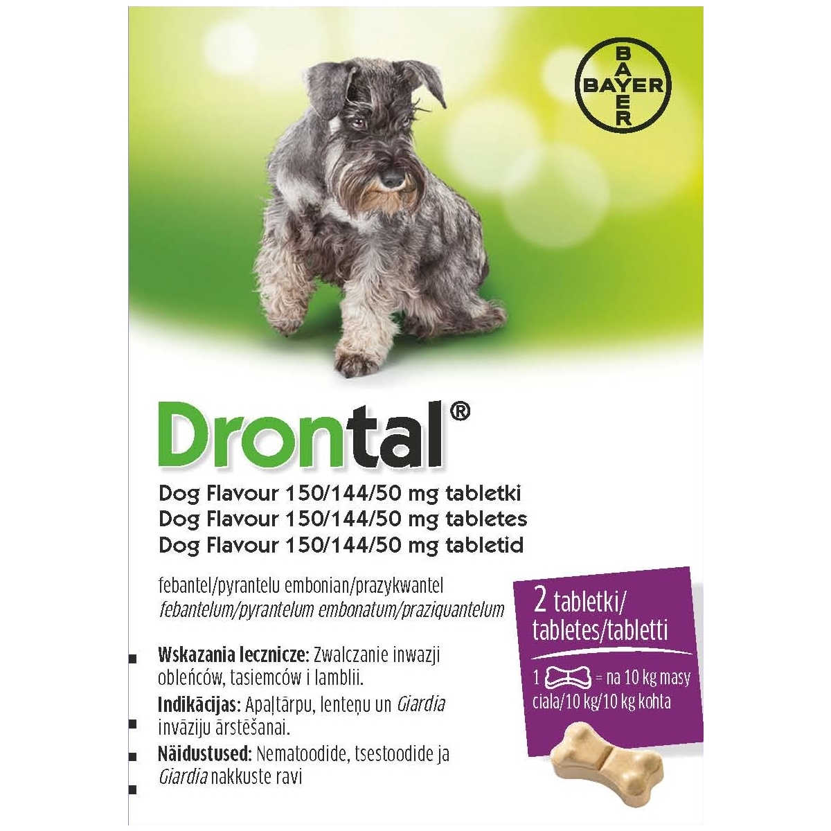 DRONTAL DOG FLAVOUR 150/144/50MG TABLETES SUŅIEM N2 - Produkta attēls