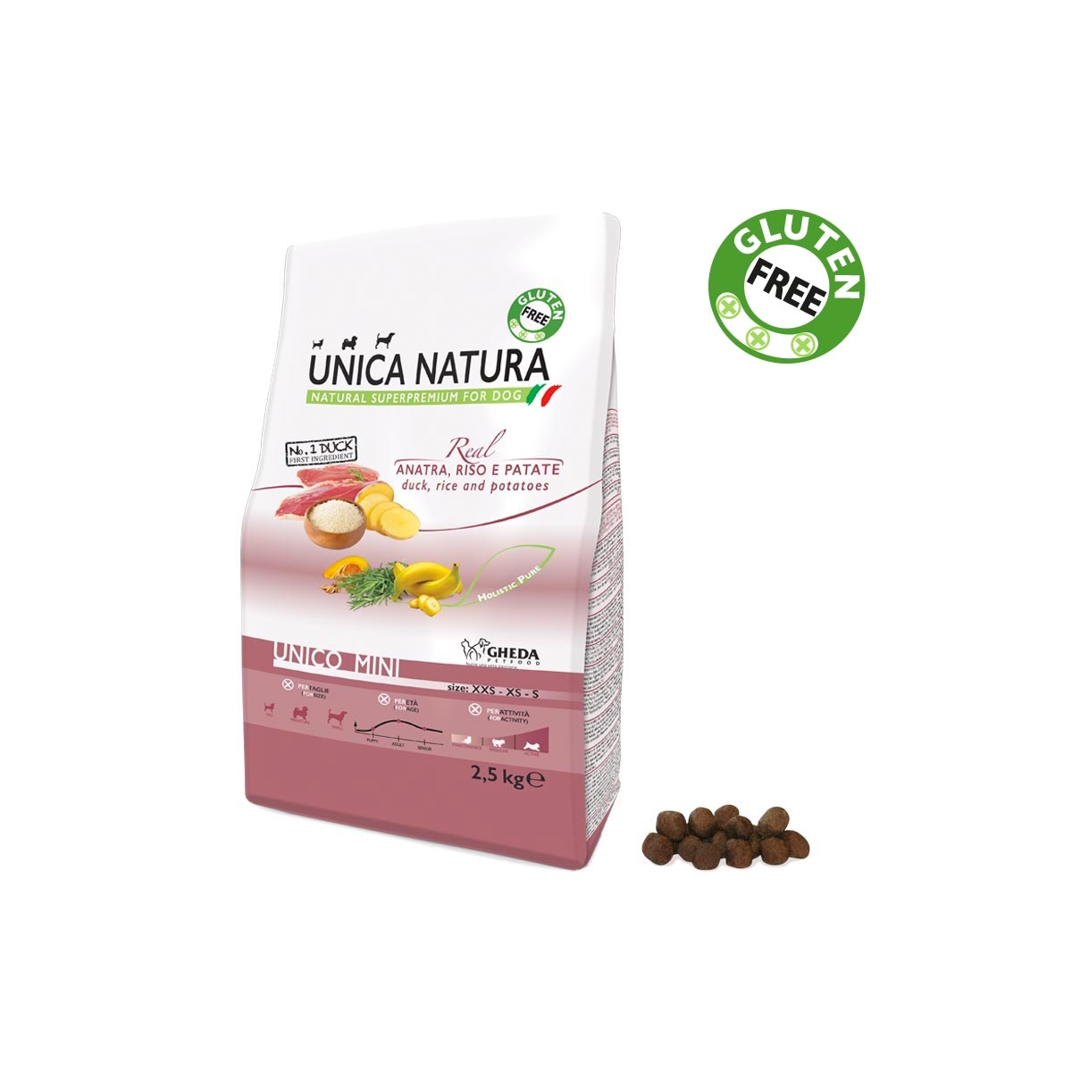 GH UNICA NATURA SUŅU MINI PĪLE/RĪSI/KART 2.5KG - Produkta attēls