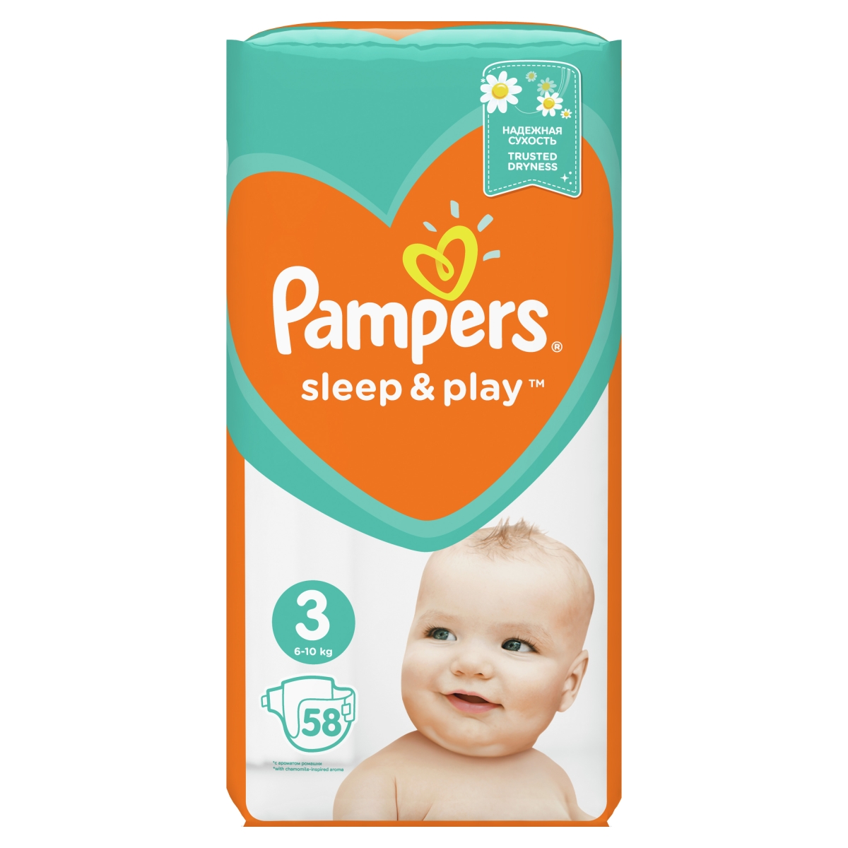 PAMPERS Sleep & Play ar kumelītēm autiņbiksītes, 3. izmērs (6 - 10 kg), 58 gab - Produkta attēls