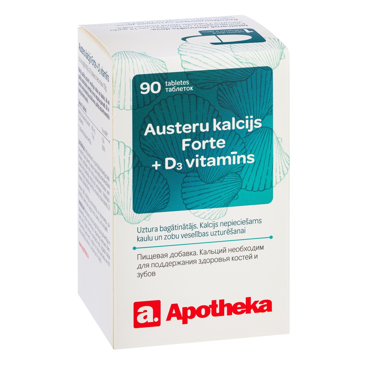 APOTHEKA Austeru Kalcijs Forte + D3 vitamīns tabletes, 90 gab. - Produkta attēls