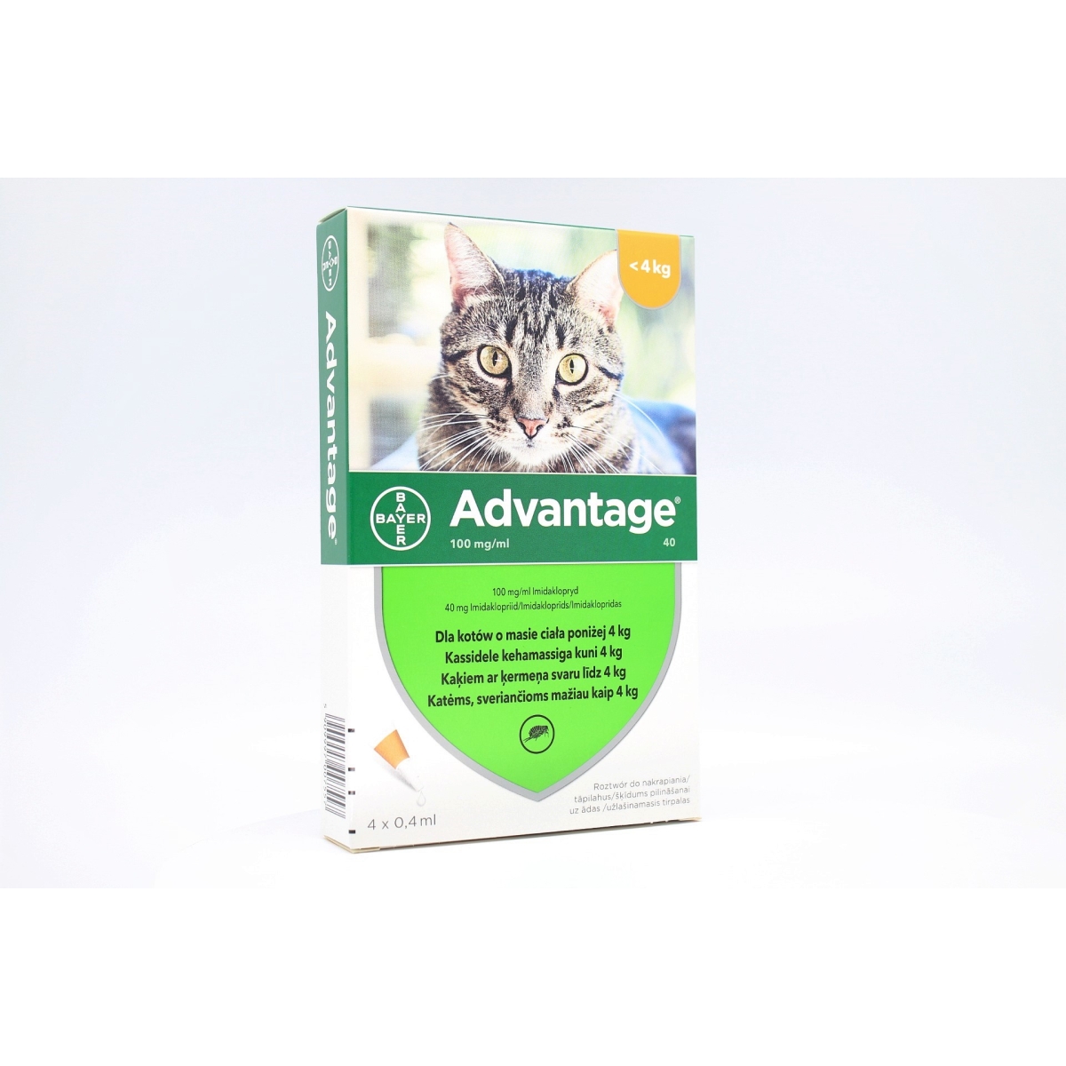 ADVANTAGE 40MG 10% ŠĶĪD 0.4ML KAĶIEM LĪDZ 4KG N4 - Produkta attēls