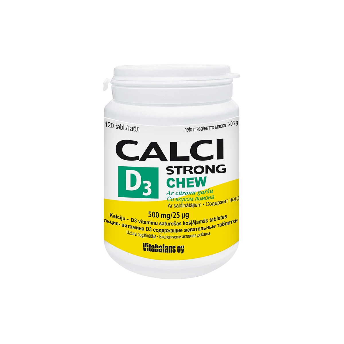 Calci Strong + D3 Chew košļājamās tabletes ar citrona garšu, 120 gab.