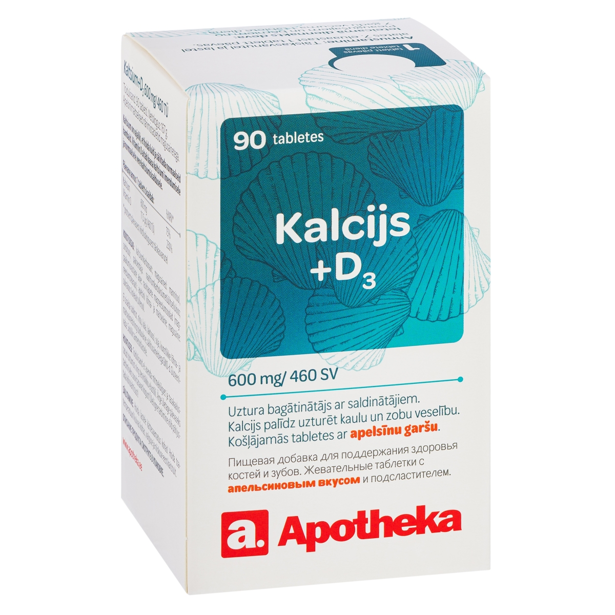 APOTHEKA Kalcijs D3 600 mg/ 460 SV košļājamās tabletes ar apelsīnu garšu, 90 gab