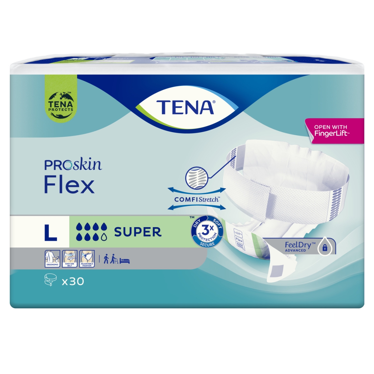 TENA Flex Super jostiņbikses L izmērs, 30 gab.