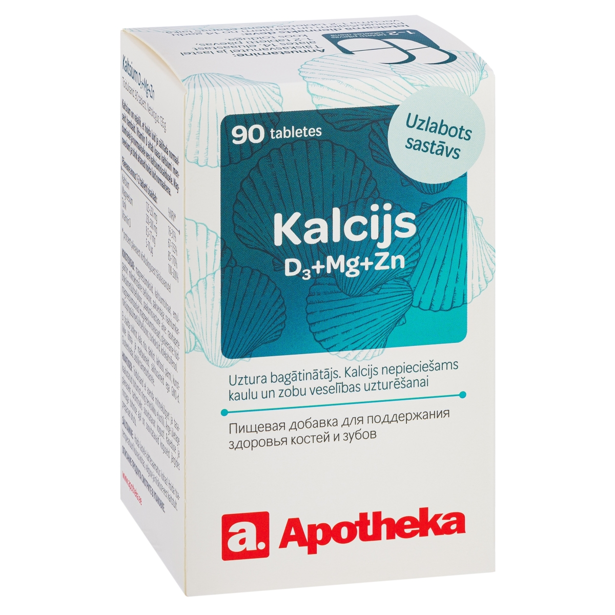 APOTHEKA Kalcijs D3+Mg+Zn tabletes, 90 gab - Produkta attēls