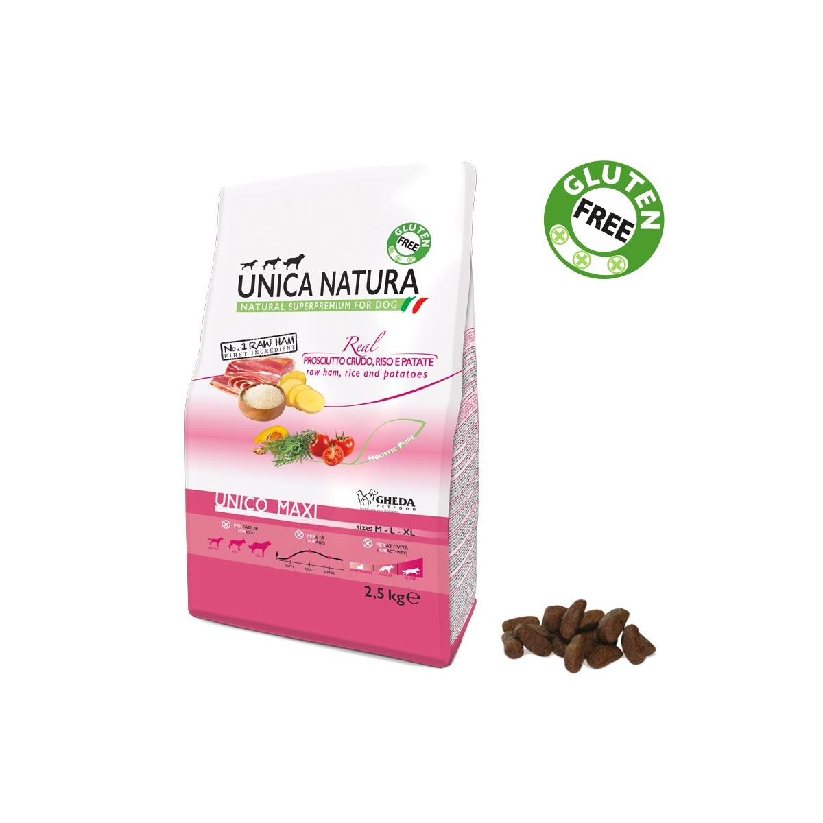 GH UNICA NATURA SUŅU MAXI ŠĶIŅĶIS/RĪSI/KART 2.5KG /2309 - Produkta attēls