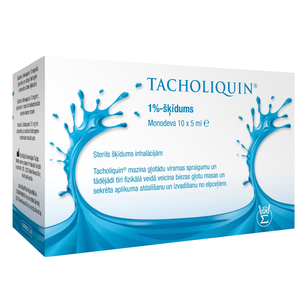 TACHOLIQUIN 1% šķīdums inhalācijām, monodeva, 10x5ml - Produkta attēls