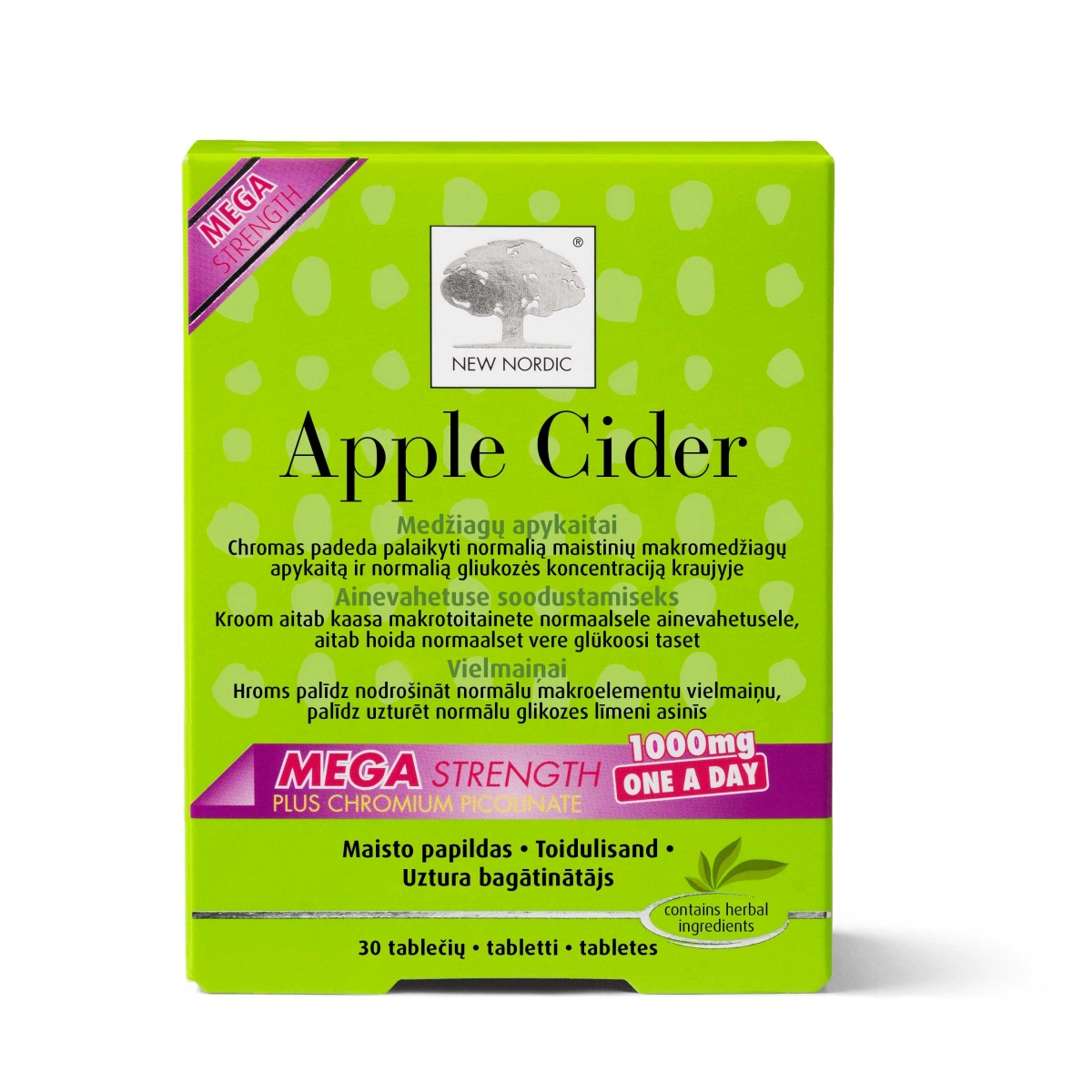 NEW NORDIC Apple cider mega strenght tabletes, 30 gab. - Produkta attēls