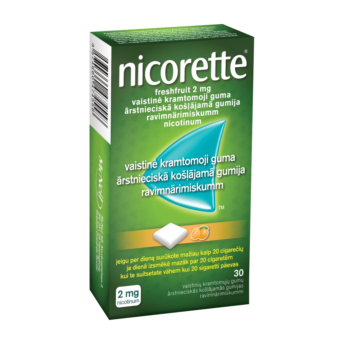 NICORETTE Freshfruit 2 mg košļājamā gumija, 30 gab. - Produkta attēls 1