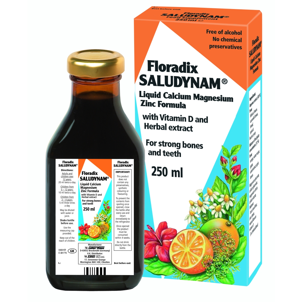 Floradix Saludynam - kalcijs, magnijs, cinks, 250 ml - Produkta attēls