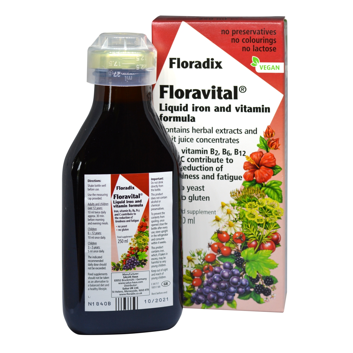 Floradix Dzelzs Floravital bez glutēna, 250 ml - Produkta attēls