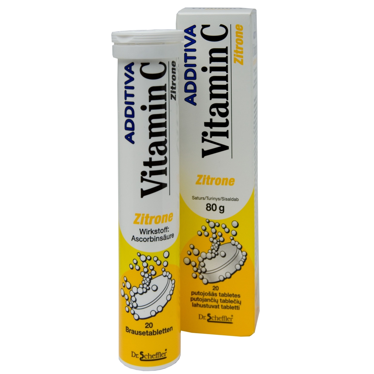 ADDITIVA C Vitamin putojošās tabletes ar citona garšu, 20 gab.