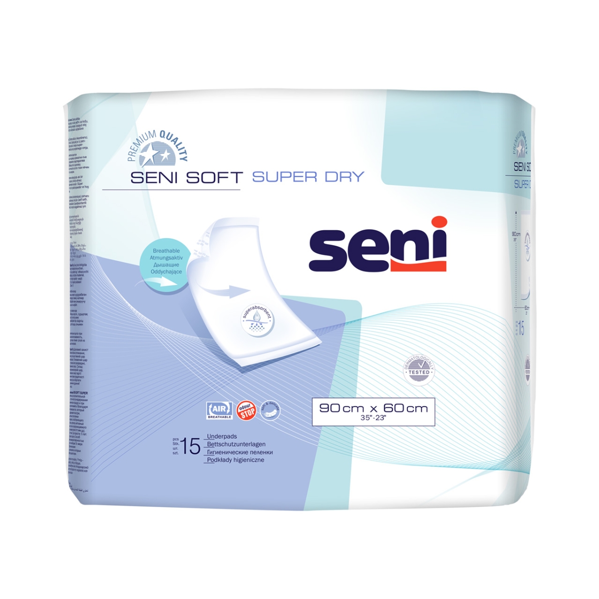 SENI SOFT SUPER DRY absorbējošie paladziņi, 90x60 cm, 15 gab. - Produkta attēls