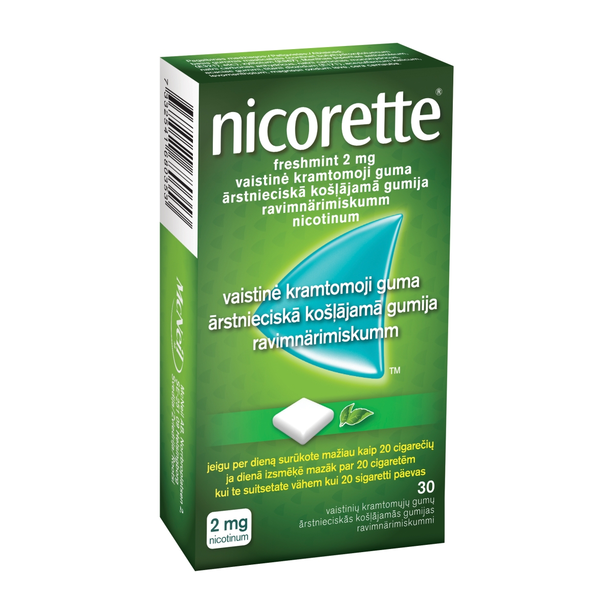 NICORETTE Freshmint 2 mg košļājamā gumija, 30 gab. - Produkta attēls 1