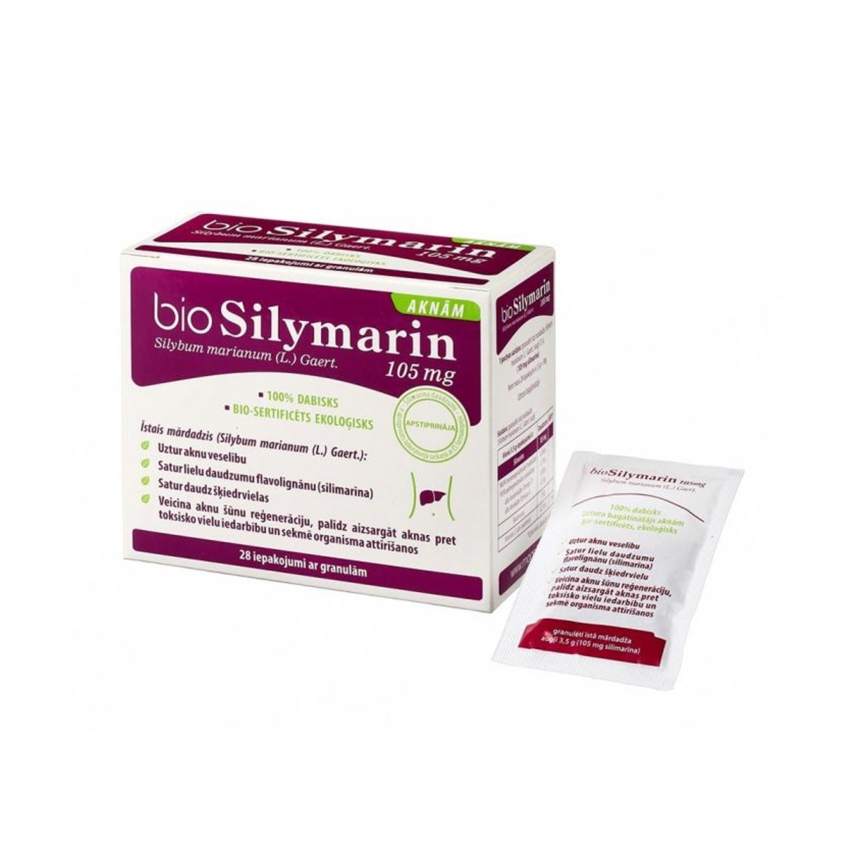 bioSILYMARIN 105 mg granulas, 28 gab.