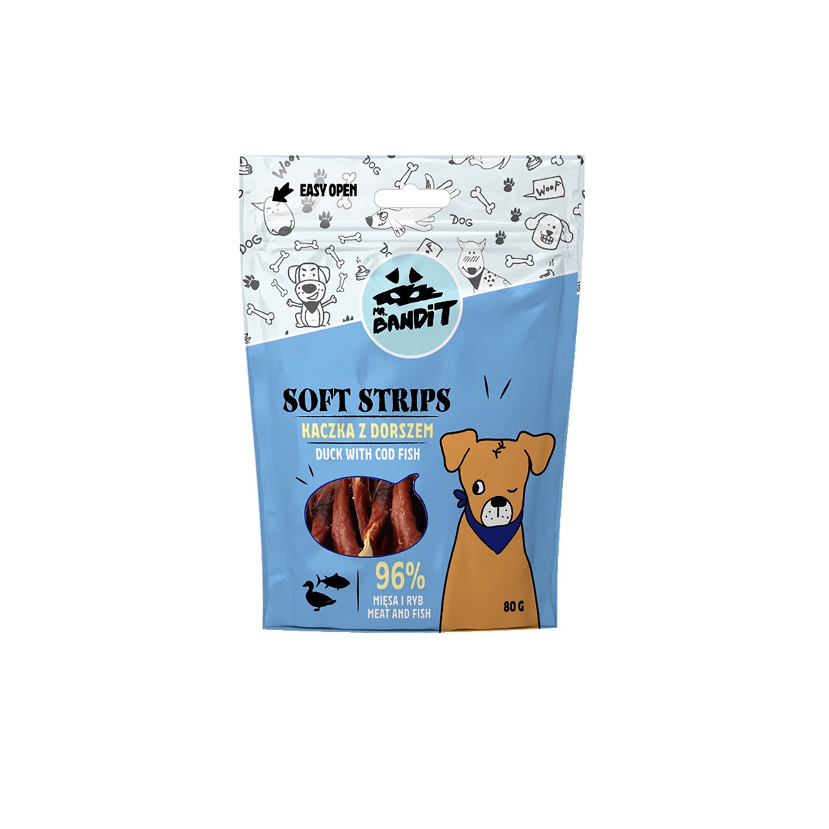 MR.BANDIT SOFT STRIPS DUCK/FISH 80G PĪLES/ZIVS STRĒMELES /7790 - Produkta attēls