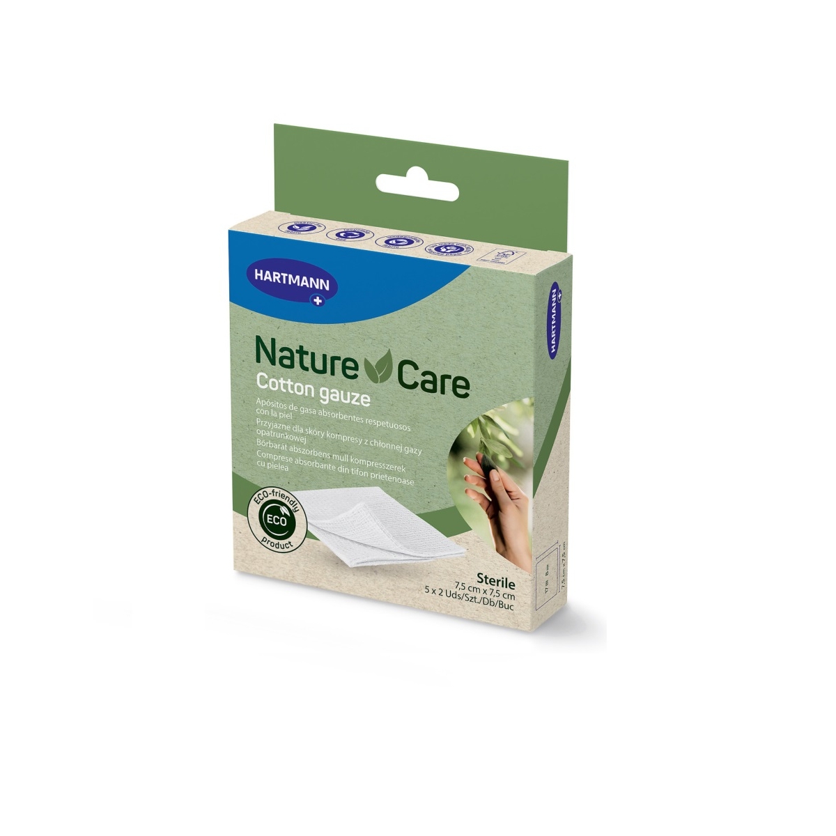 NATURE CARE sterila marles salvete (7.5 x 7.5 cm), 5 x 2 gab