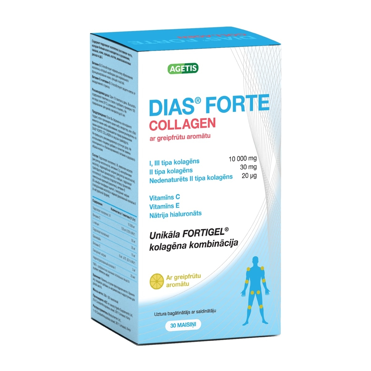 DIAS Collagen Forte 11.3 g greipfrūtu pulveris (bojāts iepakojums), 30 gab. - Produkta attēls