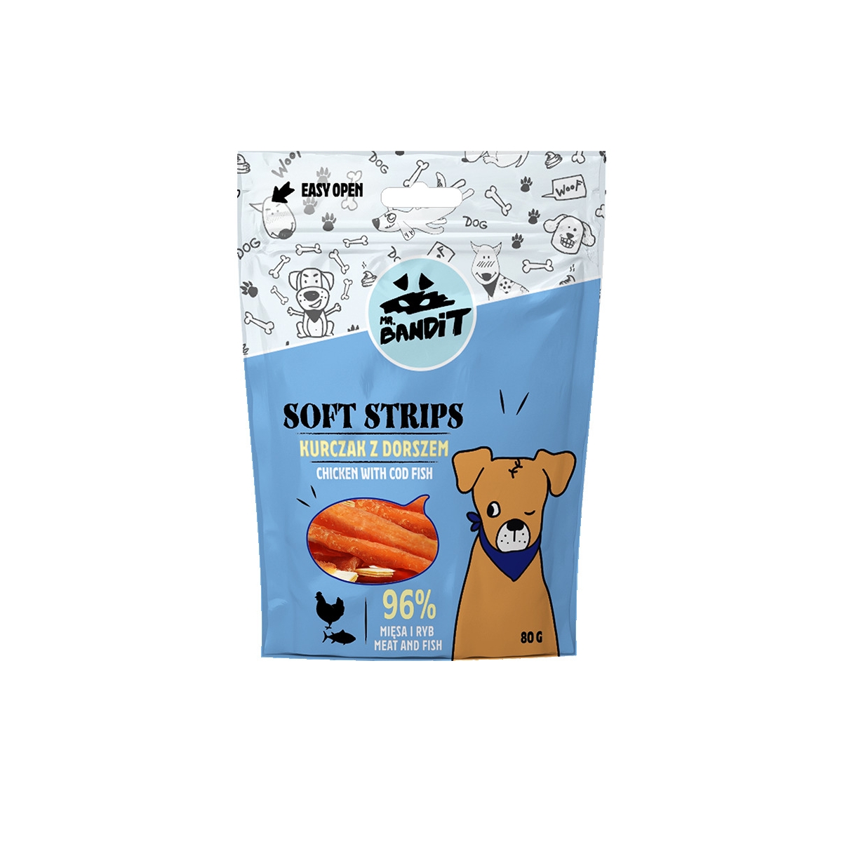 MR.BANDIT SOFT STRIPS VISTAS UN ZIVS STRĒMELES 80G - Produkta attēls