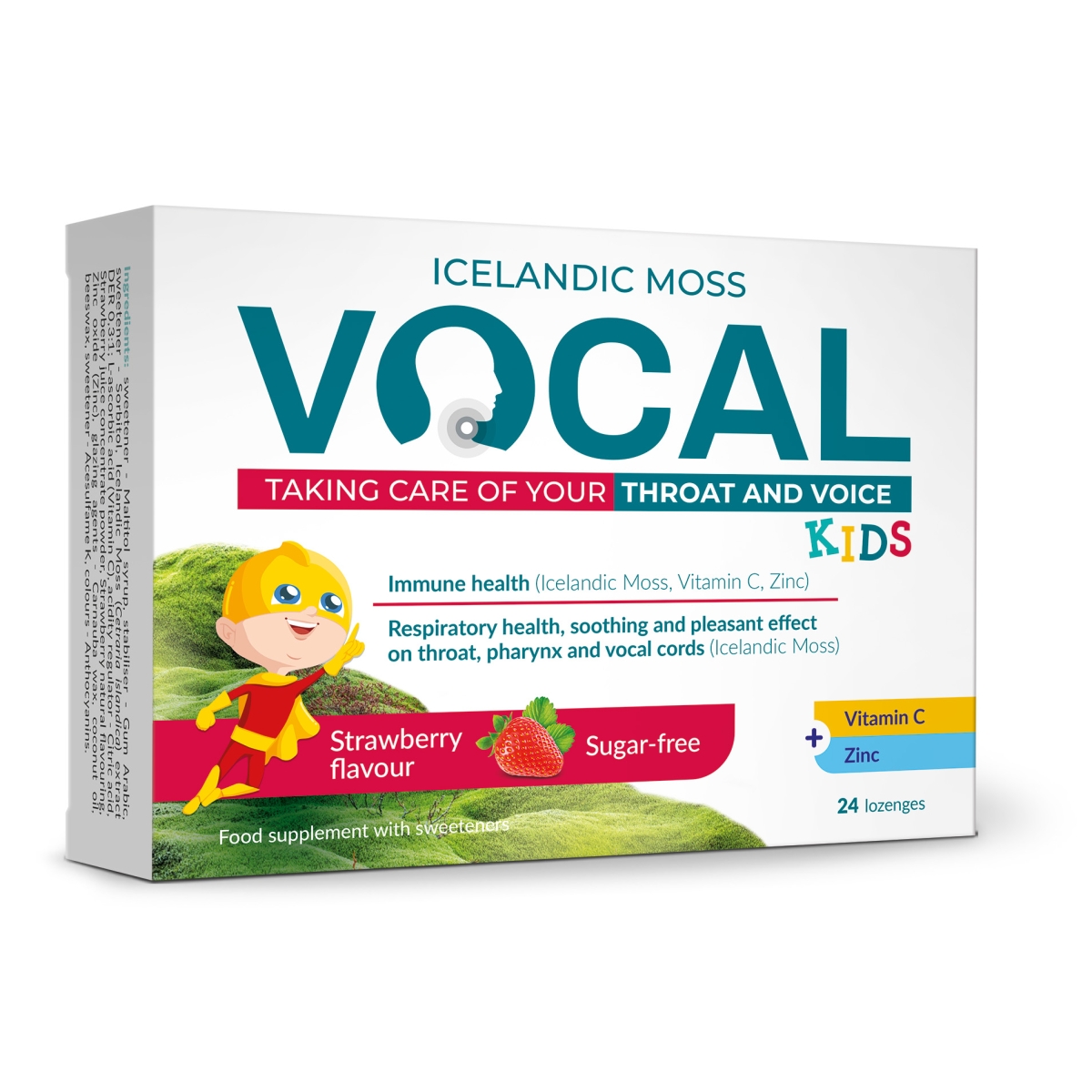 VOCAL Kids sūkājamās pastilas ar zemeņu garšu, 24 gab.