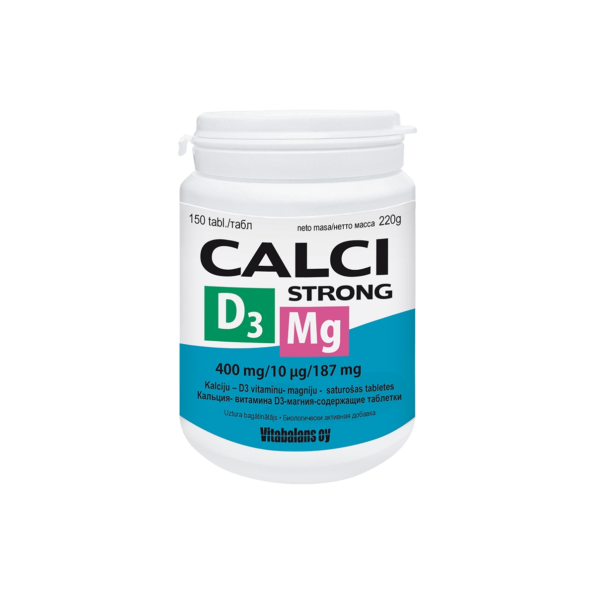 Calci Strong + D3 + Mg, 150 tabletes