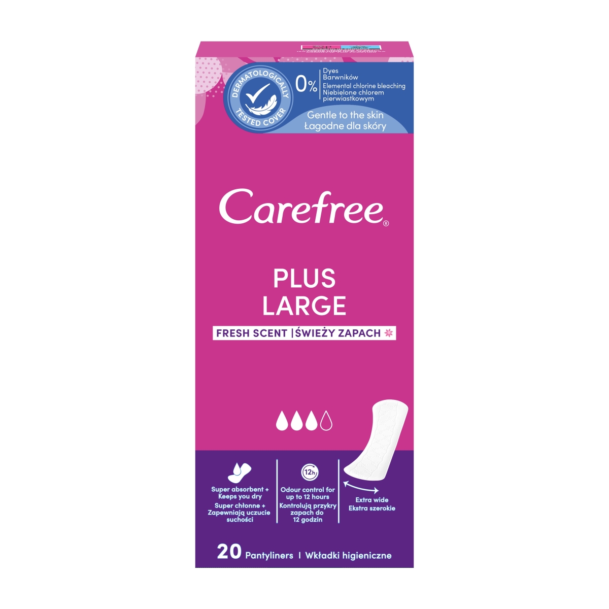 Carefree biksīšu ieliktnīši PLUS LARGE FRESH N20 - Produkta attēls