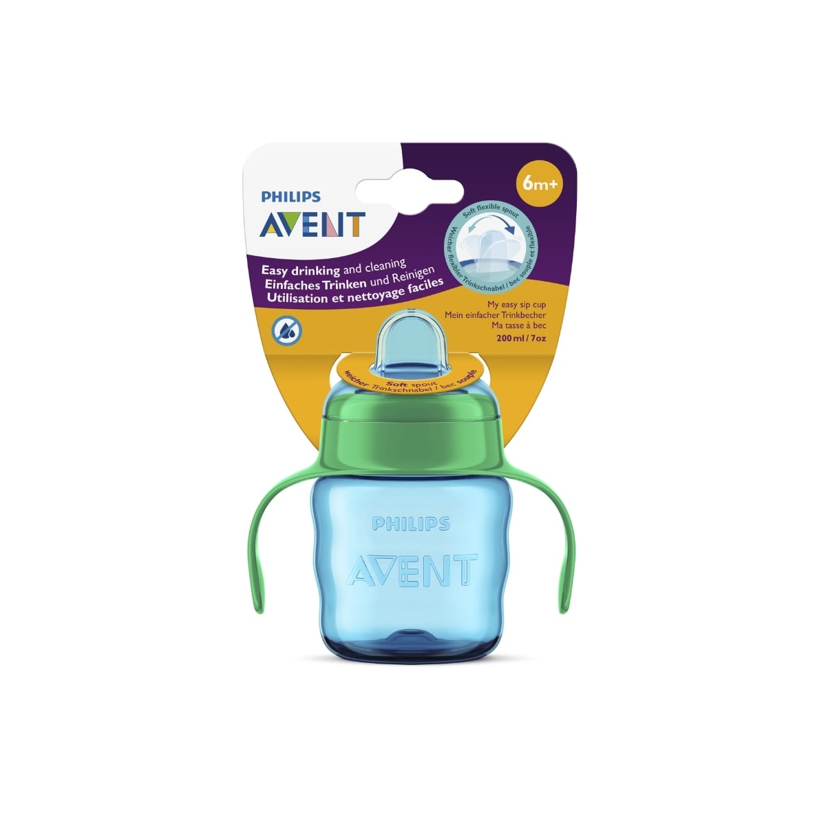 PHILIPS Avent Easy Sip mācību krūzīte ar rokturiem, 6M+, 200ml, silikona snīpis, zaļa - Produkta attēls