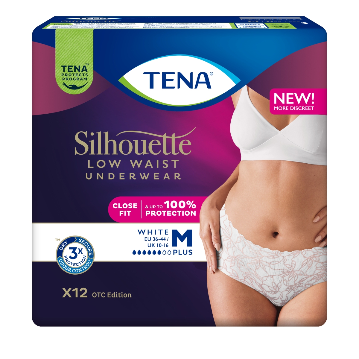 TENA Silhouette Pants Plus White bikses baltā krāsā, M izmērs, 12 gab. - Produkta attēls