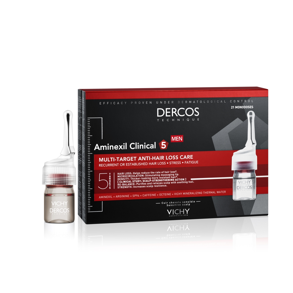 VICHY DERCOS AMINEXIL ampulas pret matu izkrišanu vīriešiem, 6ml x 21 ampulas - Produkta attēls