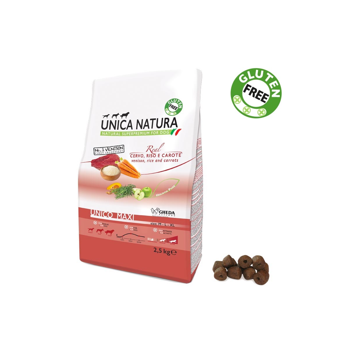 GH UNICA NATURA SUŅU MAXI BRIEDIS/RĪSI/BURK 2.5KG - Produkta attēls