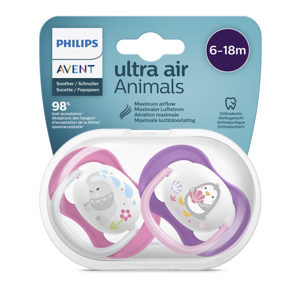 PHILIPS Avent māneklītis Ultra Air Animals, 6-18M (2 gab), meitenēm - Produkta attēls