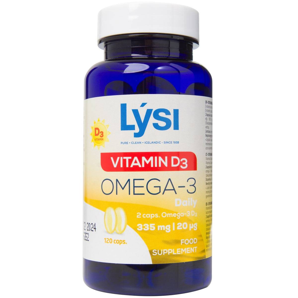 LYSI Omega-3 zivju eļļa ar D vitamīnu kapsulas (Islande), 120 gab