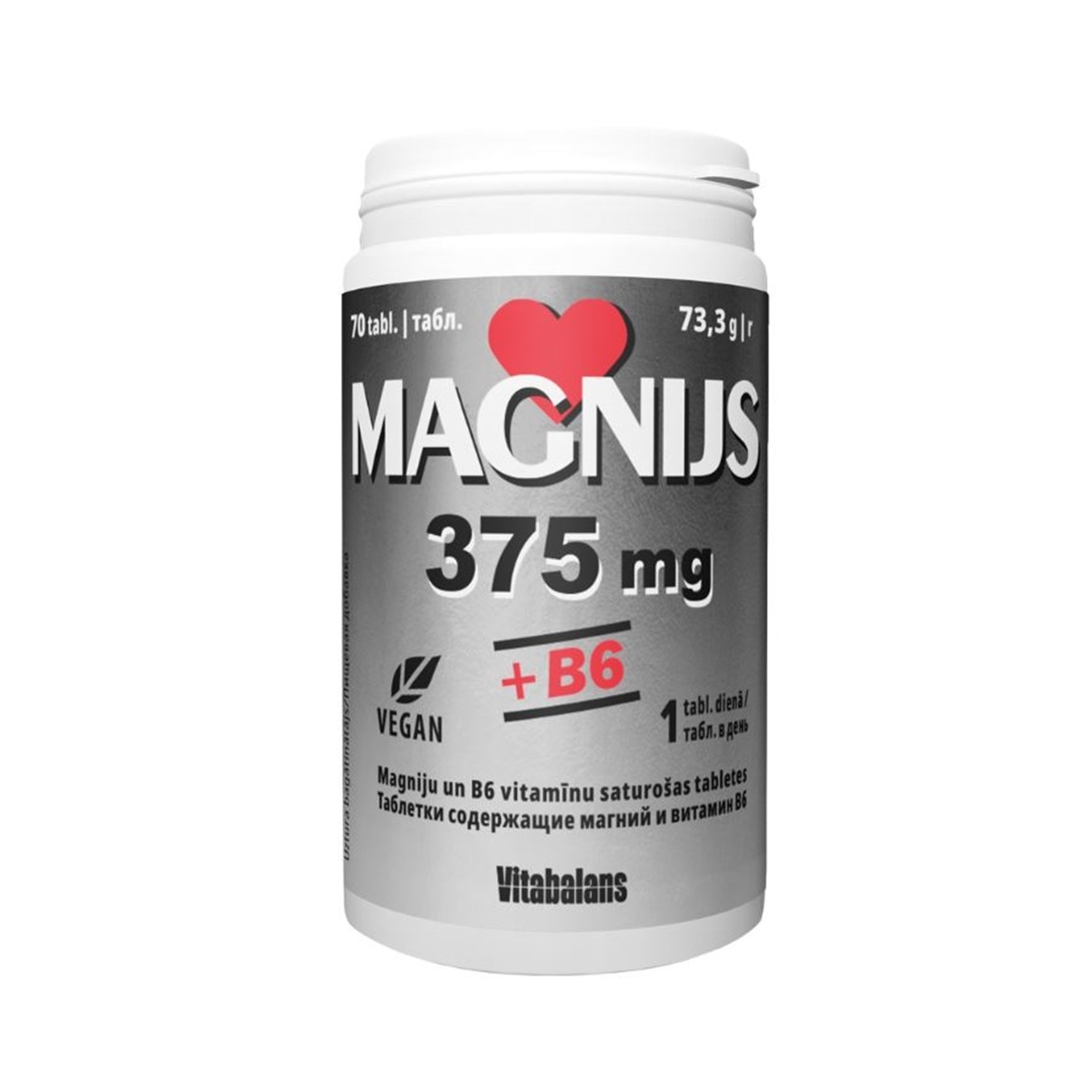 MAGNIJS 375 mg + B6 tabletes, 70 gab