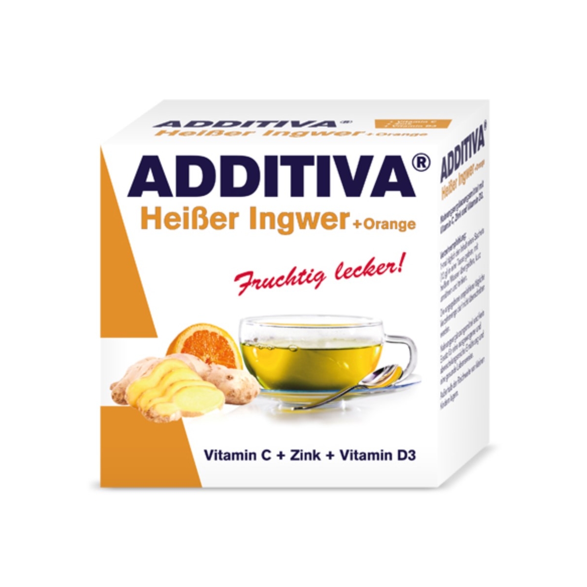 ADDITIVA Karstais ingvers + Apelsīns +  C vitamīns + Cinks + D3 vitamīns pulveris, 10 gab. - Produkta attēls