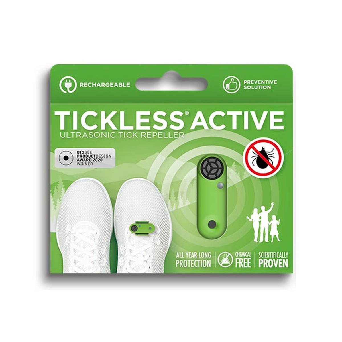 Tickless Active ultraskaņas repelenta ierīce, zaļa (USB lādējama)