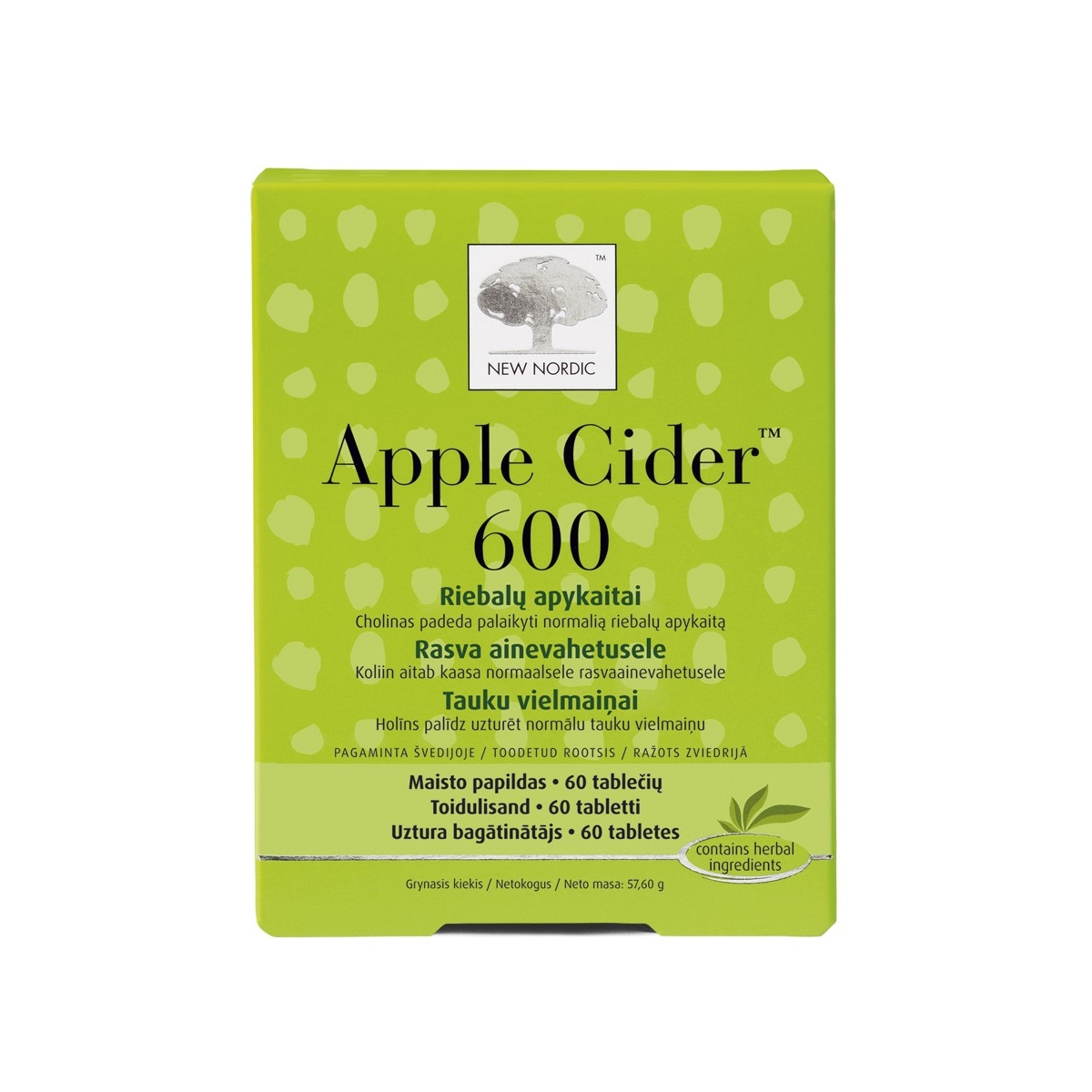 NEW NORDIC Apple cider tabletes, 60 gab. - Produkta attēls