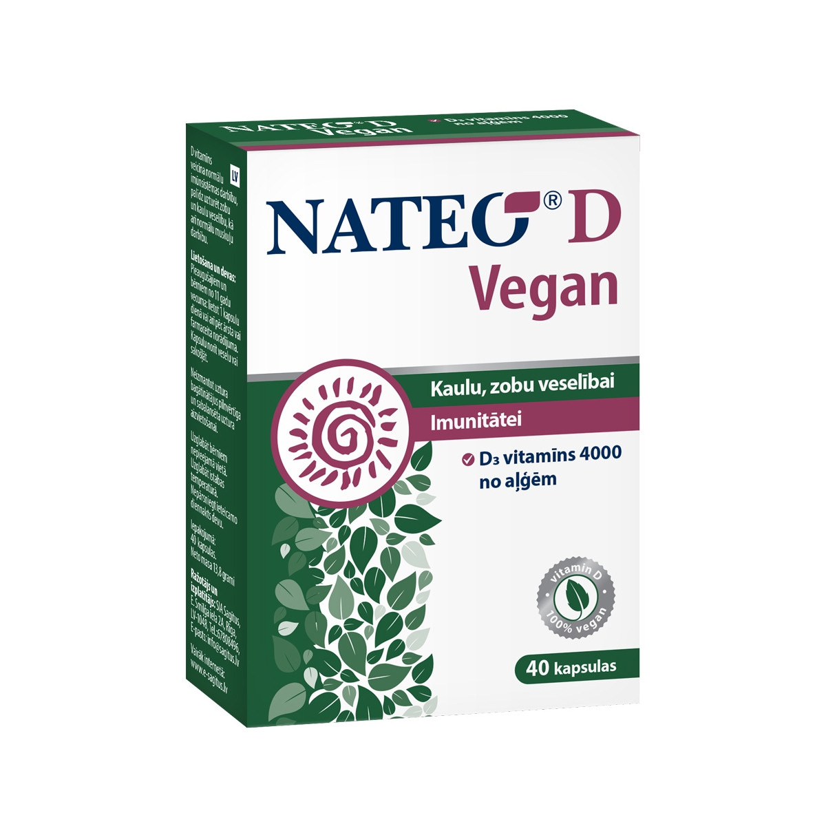 Nateo D Vegan kapsulas 4000, 40 gab - Produkta attēls