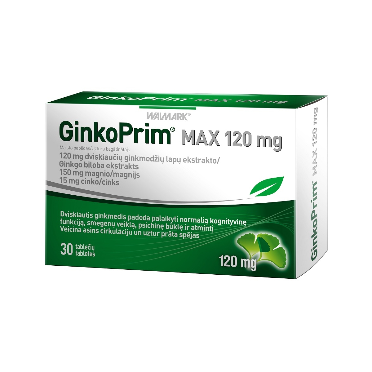 WALMARK Ginko Prim Max 120mg tabletes, 30 gab.