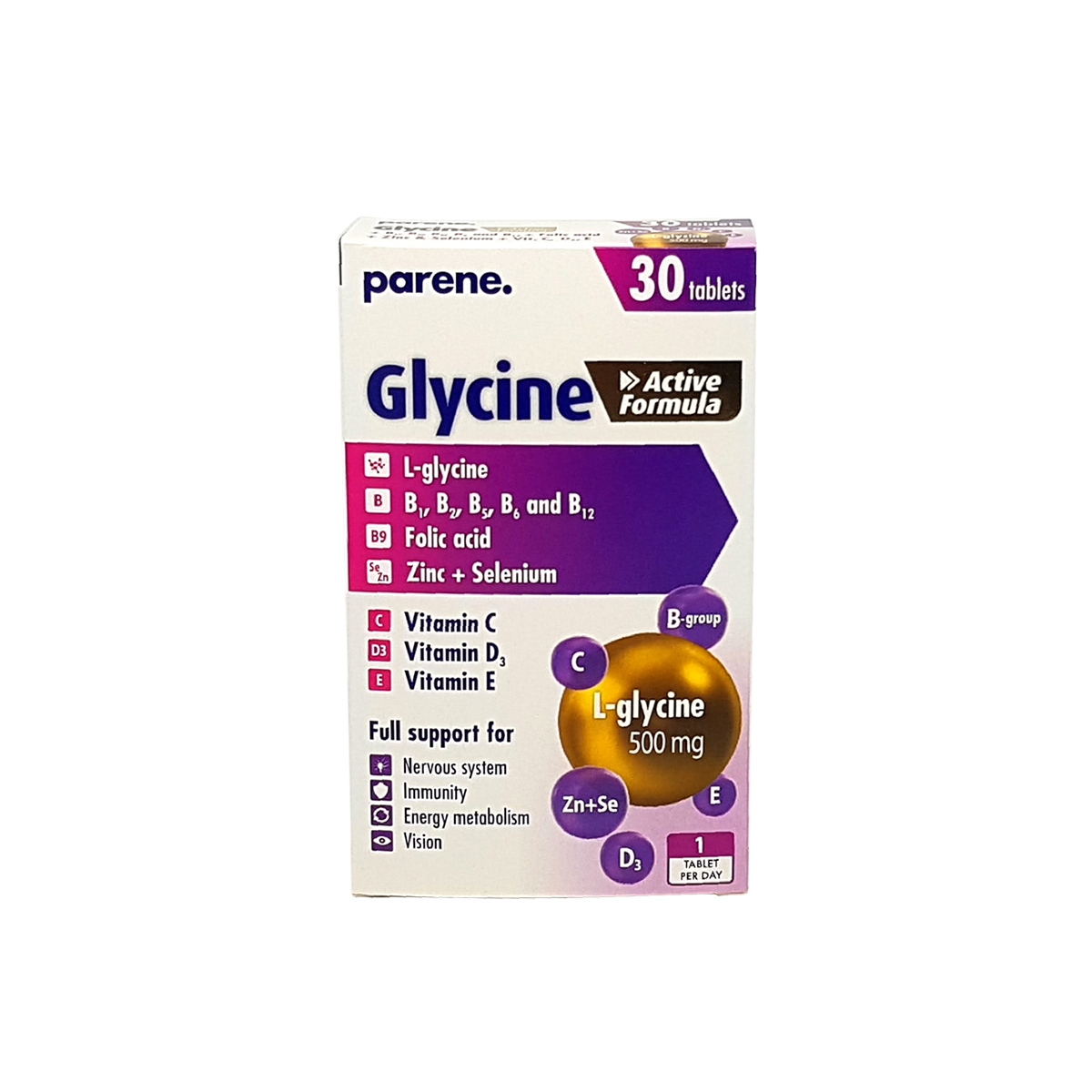 PARENE Glycine Active Formula tabletes, 30 gab - Produkta attēls