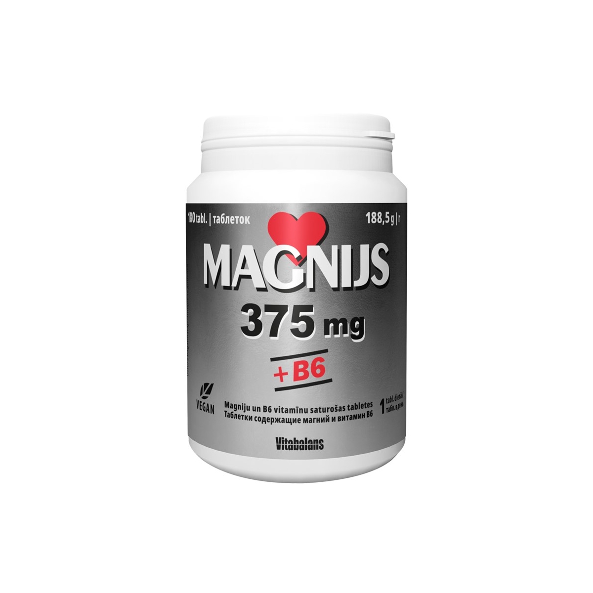 MAGNIJS 375 mg + B6 tabletes, 180 gab