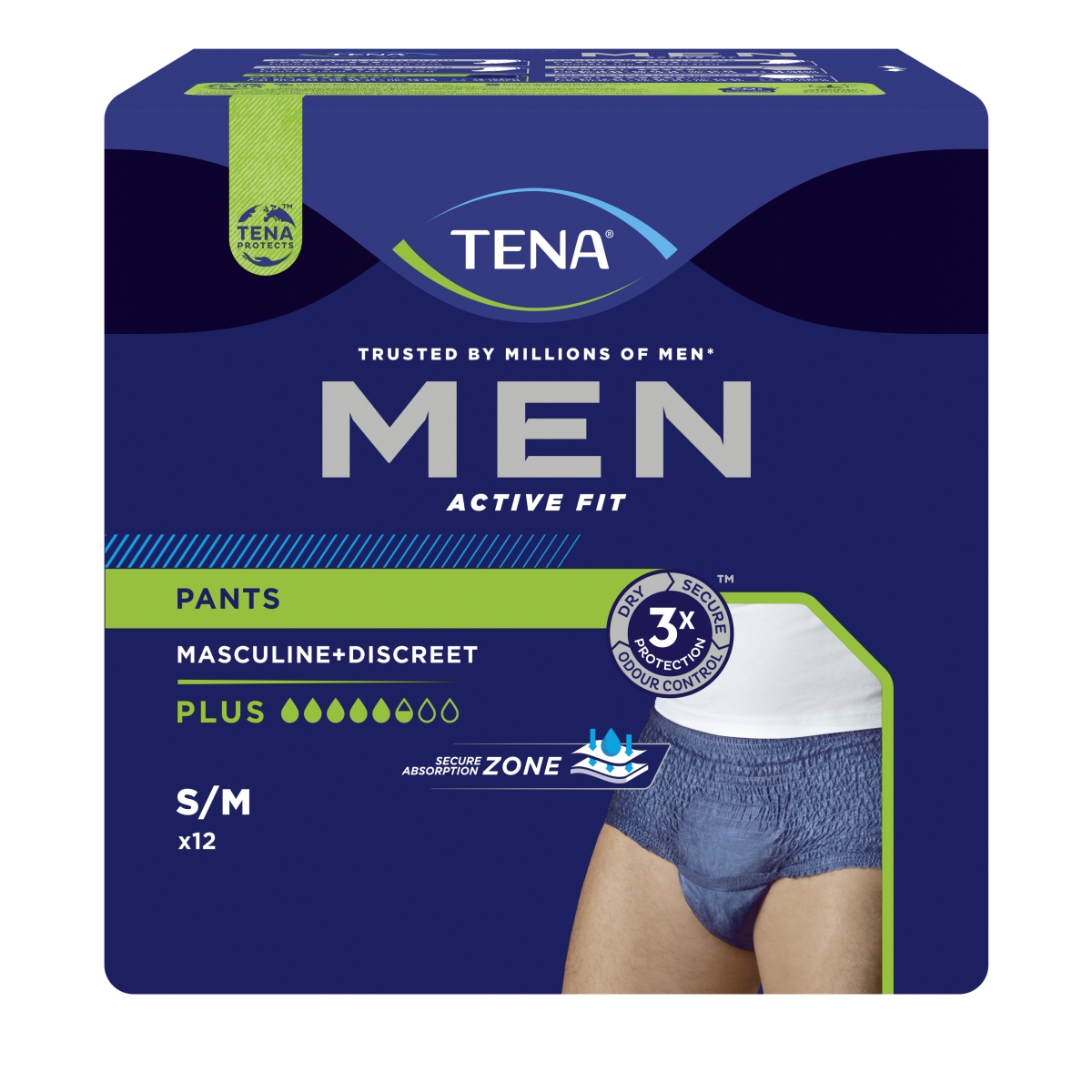 TENA Men Active Fit Pants biksītes Plus S/M izmērs, 12 gab.