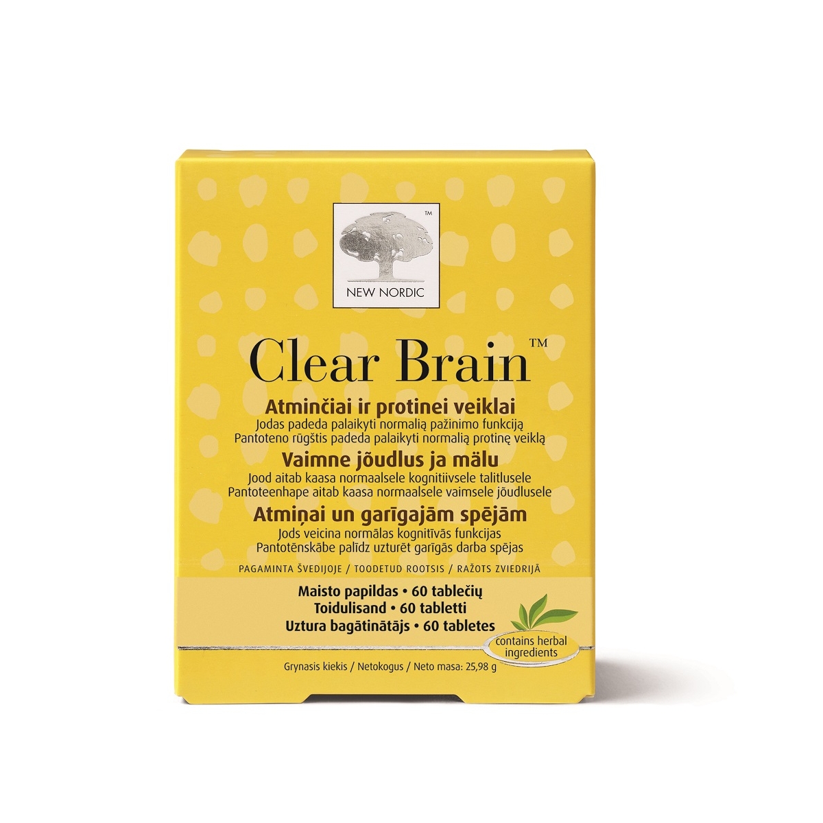 NEW NORDIC Clear Brain tabletes, 60 gab.