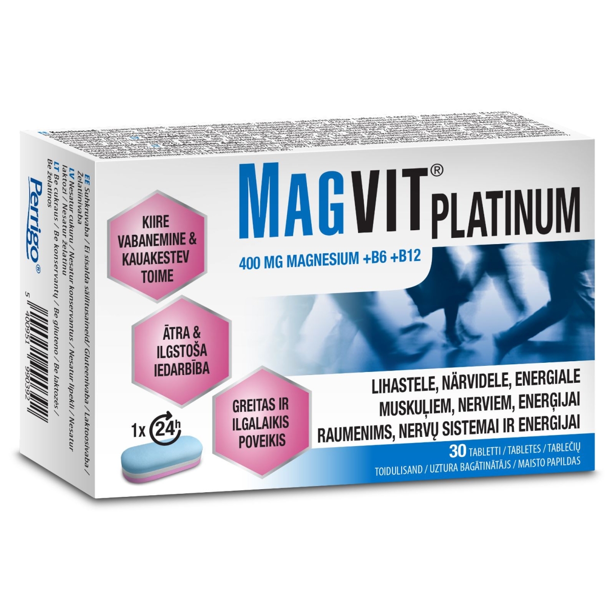 MAGVIT Platinum B6+B12 tabletes 400 mg, 30 gab