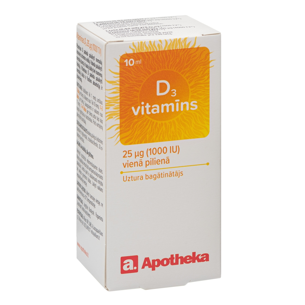 APOTHEKA D3 Vitamīns (1000 IU) pilieni, 10 ml - Produkta attēls