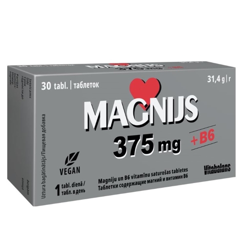 MAGNIJS 375 mg + B6 tabletes, 30 gab