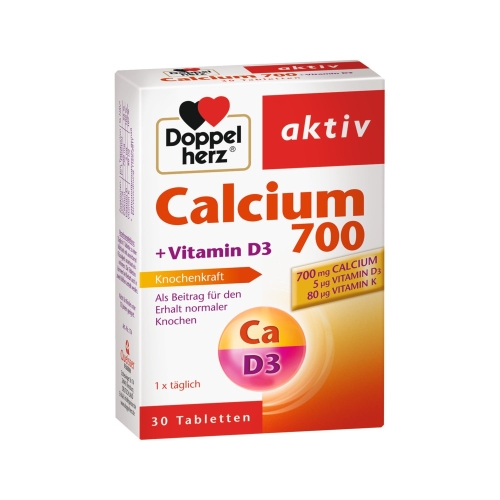 DOPPELHERZ® aktiv Calcium 700+ Vitamin D3 tabletes, 30 gab